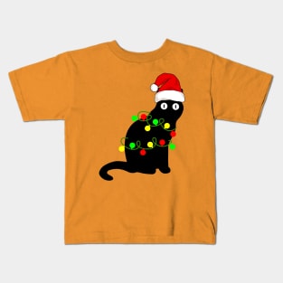 black cat christmas lights Kids T-Shirt